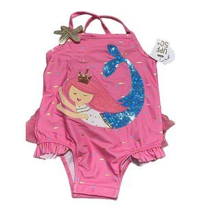 Mud Pie pink Mermaid swim bathing suit tutu sequin UPF 50 NWT 12-18m